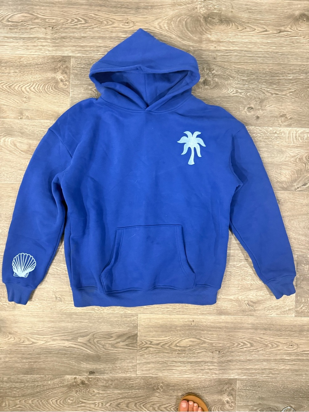 Pink Palm Puff Hawaii Hibiscus Hoodie Blue Puff Print  Size Large NWOT